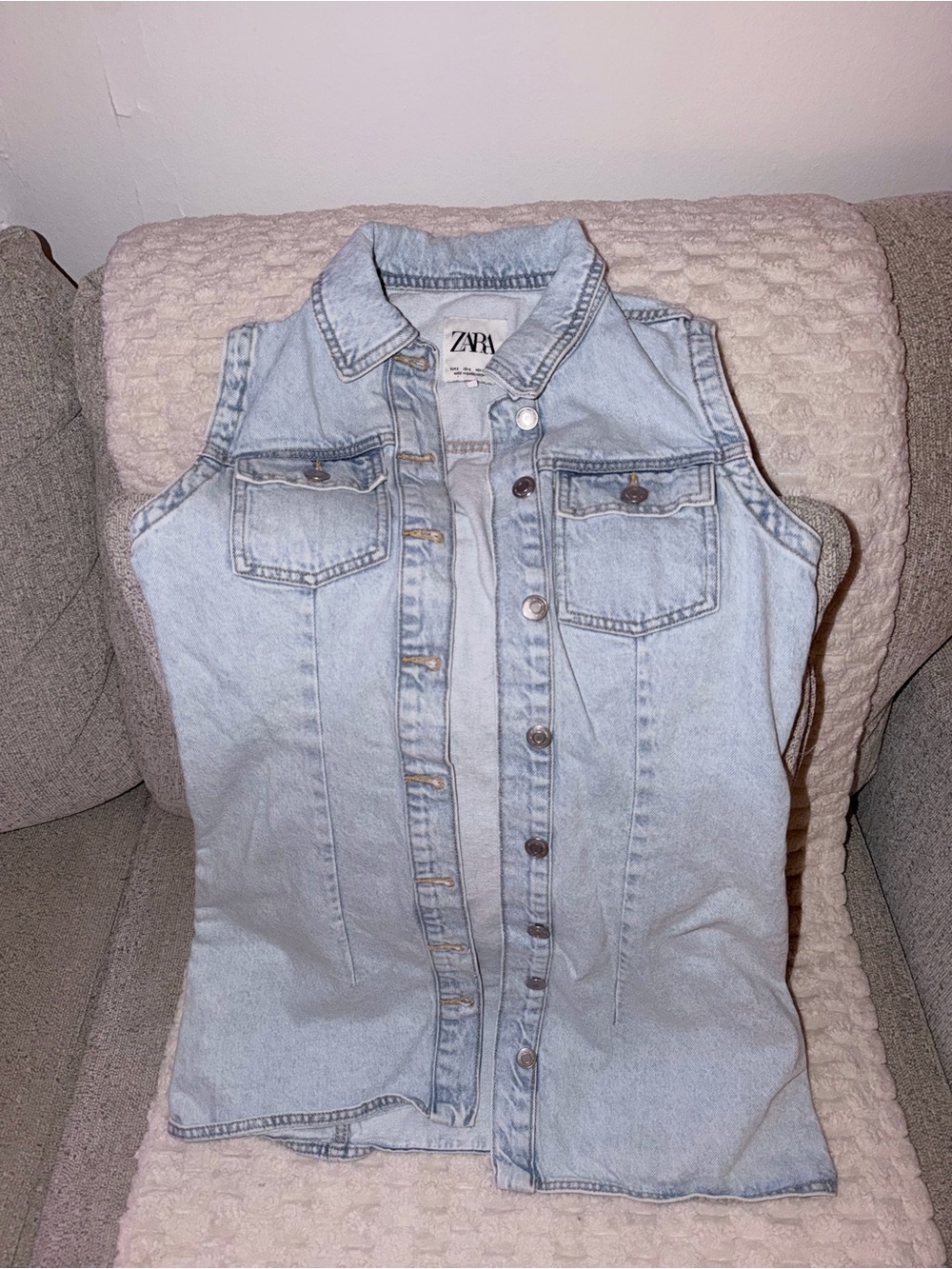 ZARA Light Blue Denim Sleeveless Button-Front dress